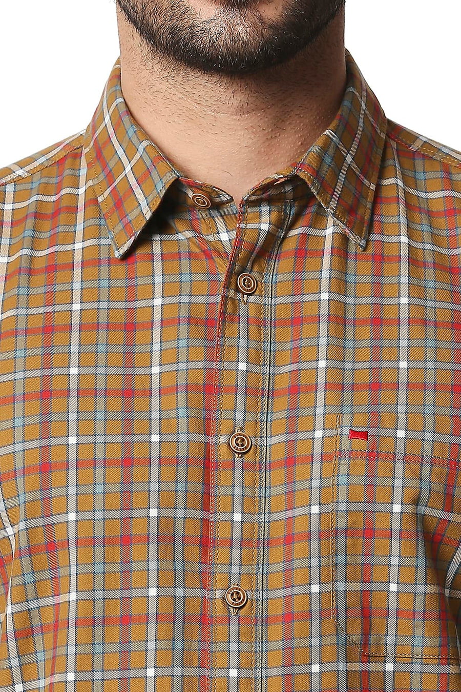 BASICS SLIM FIT WOOD THRUSH BROWN TWILL CHECKS SHIRT SHIRT
