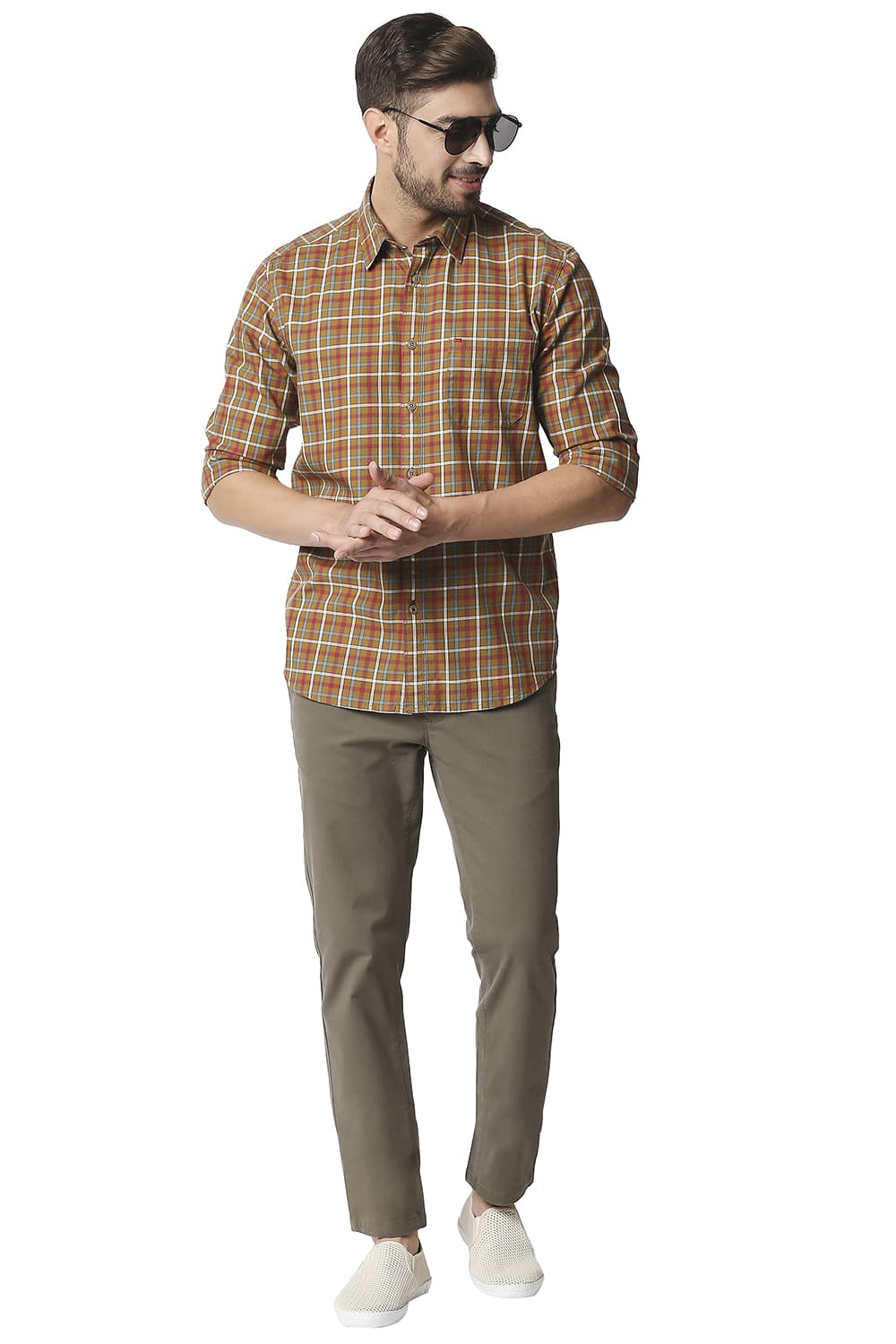 BASICS SLIM FIT TWILL CHECKS SHIRT SHIRT