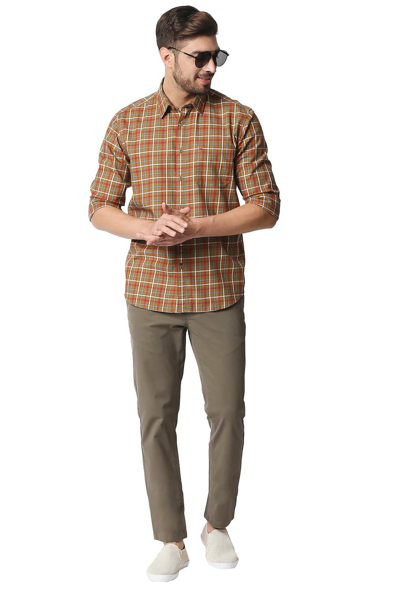 BASICS SLIM FIT TWILL CHECKS SHIRT SHIRT