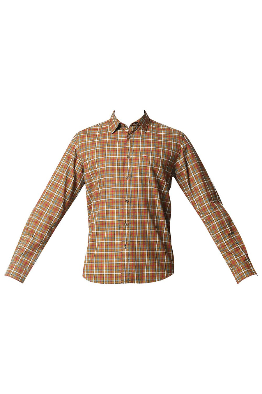 BASICS SLIM FIT WOOD THRUSH BROWN TWILL CHECKS SHIRT SHIRT