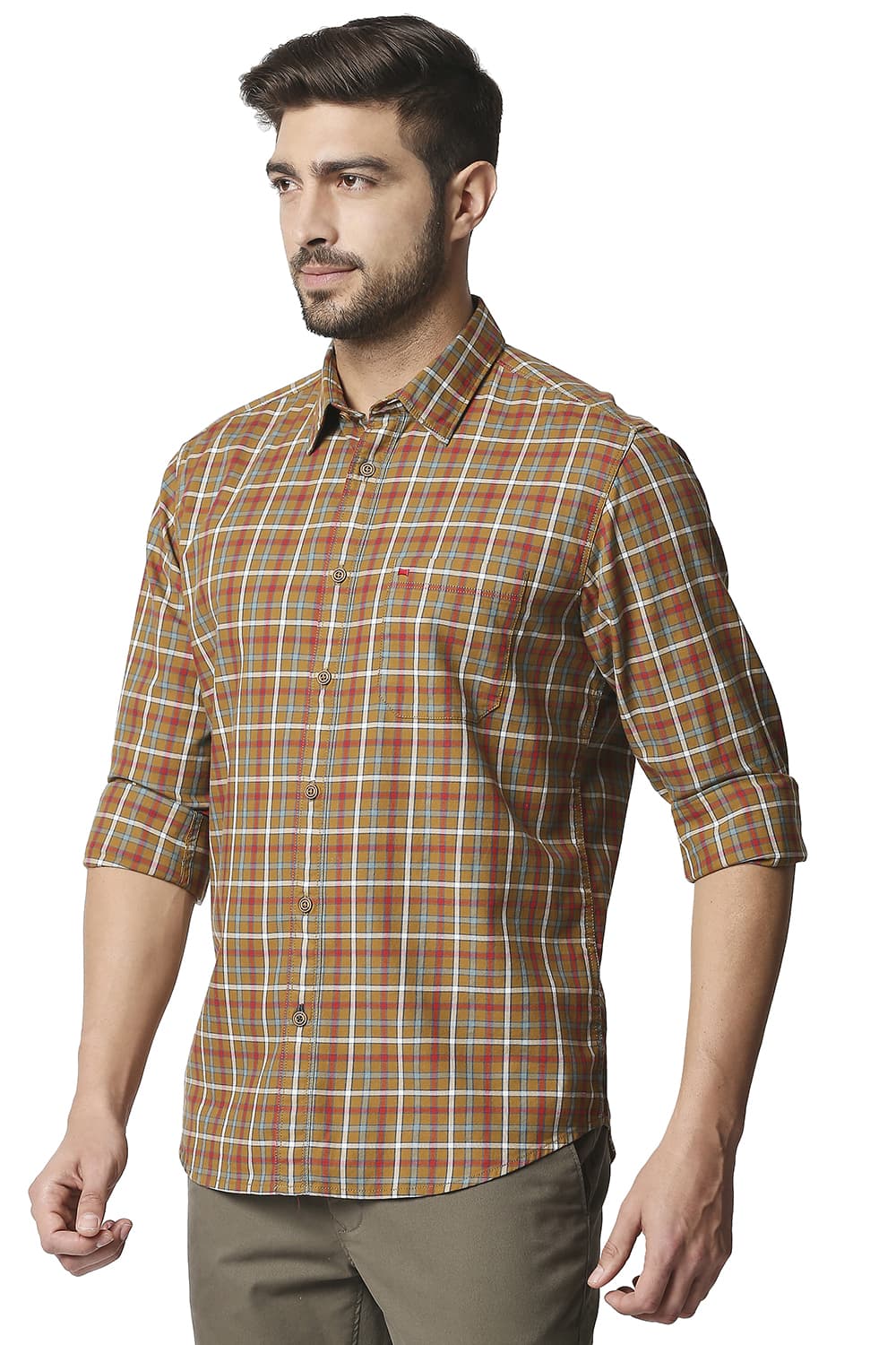 BASICS SLIM FIT TWILL CHECKS SHIRT SHIRT