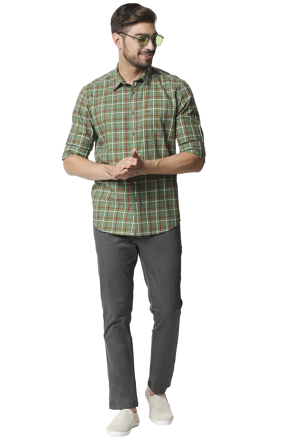 BASICS SLIM FIT TWILL CHECKS SHIRT SHIRT