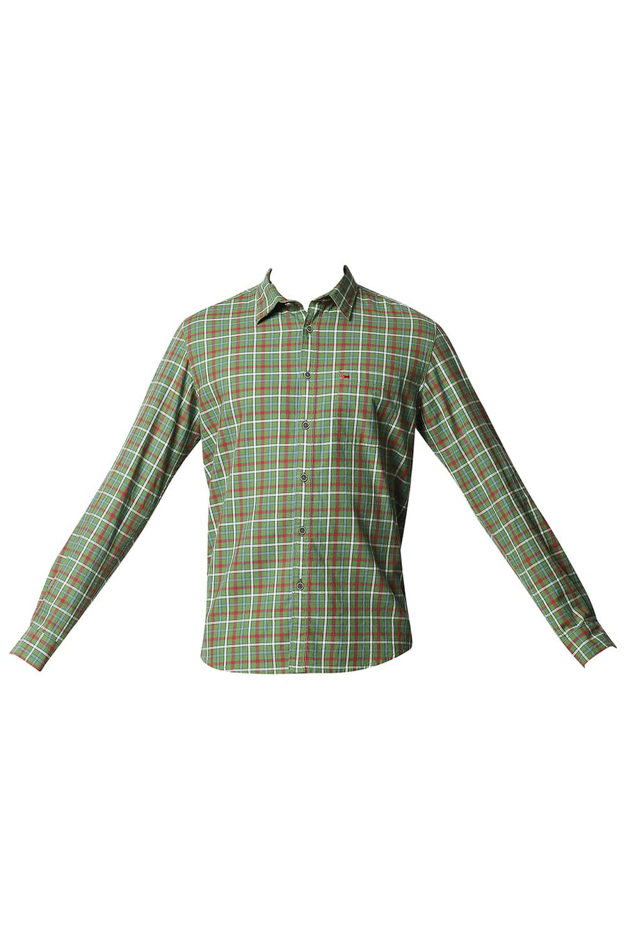 BASICS SLIM FIT WILLOW GREEN TWILL CHECKS SHIRT SHIRT