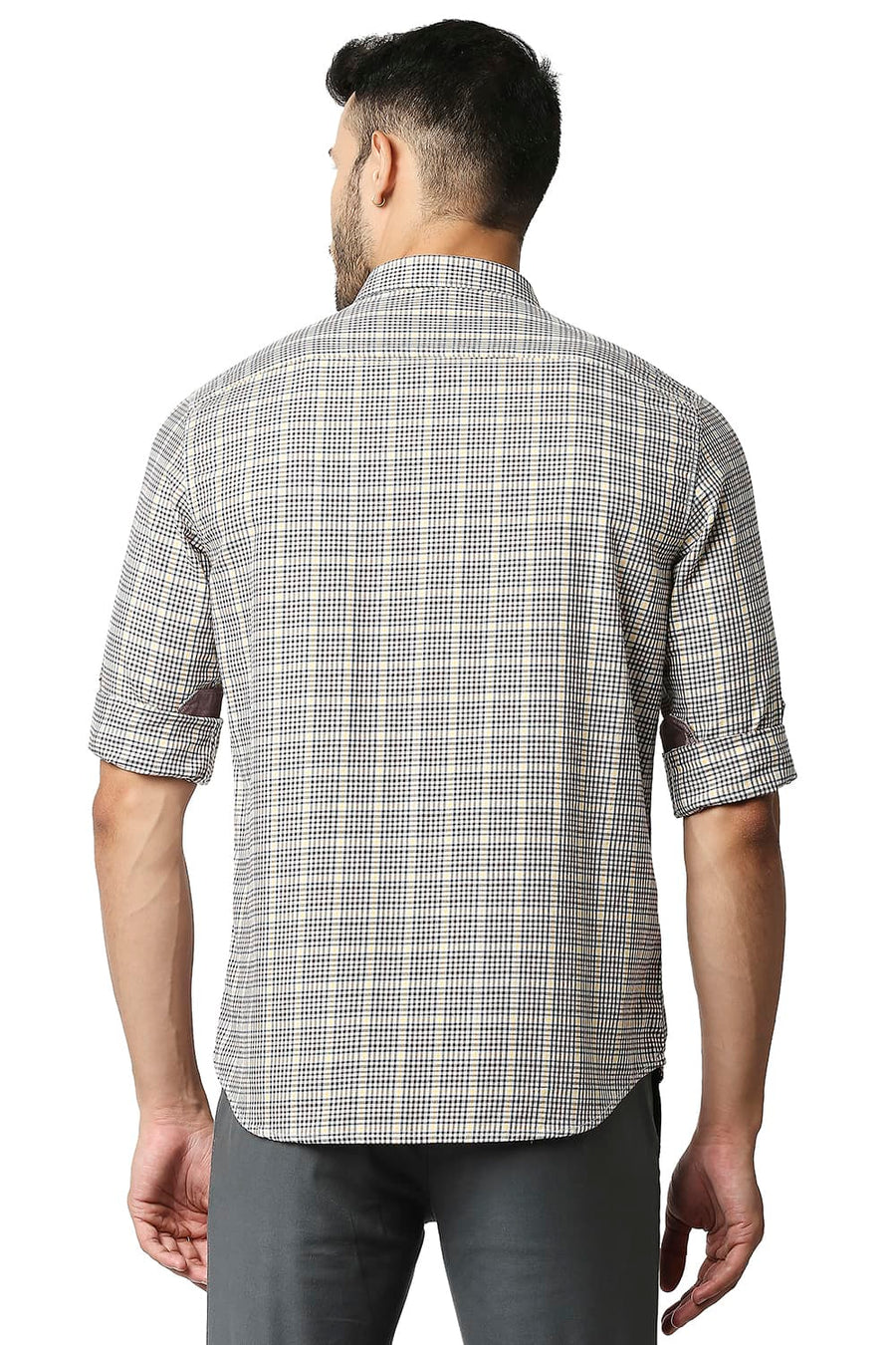 BASICS SLIM FIT CINNAMON BROWN TWILL CHECKS SHIRT