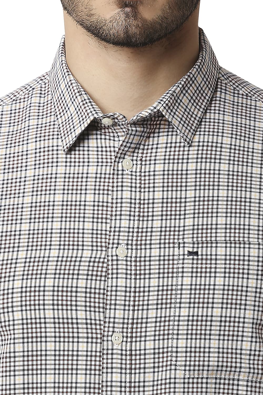 BASICS SLIM FIT TWILL CHECKS HALFSLEEVES SHIRT