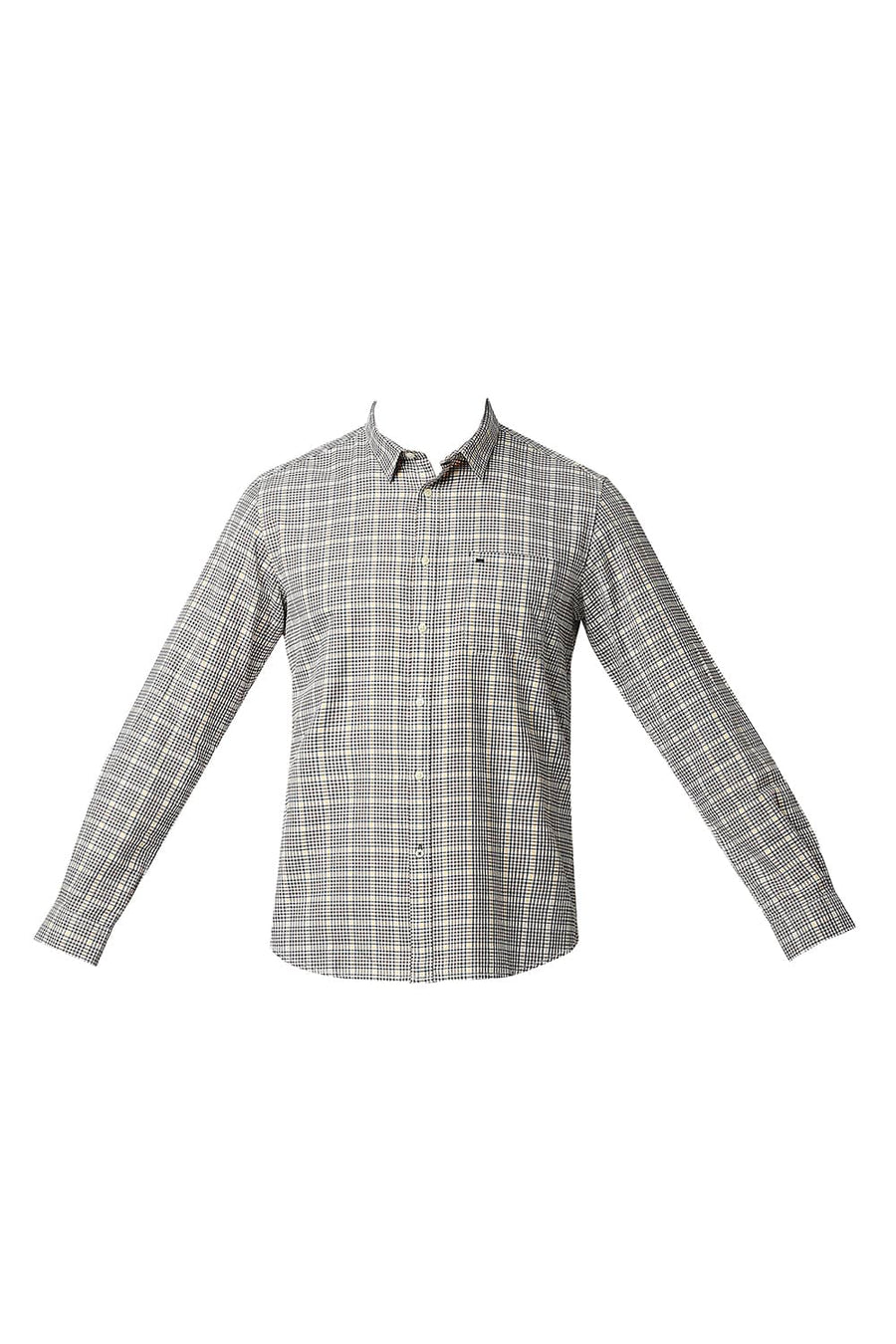 BASICS SLIM FIT CINNAMON BROWN TWILL CHECKS SHIRT
