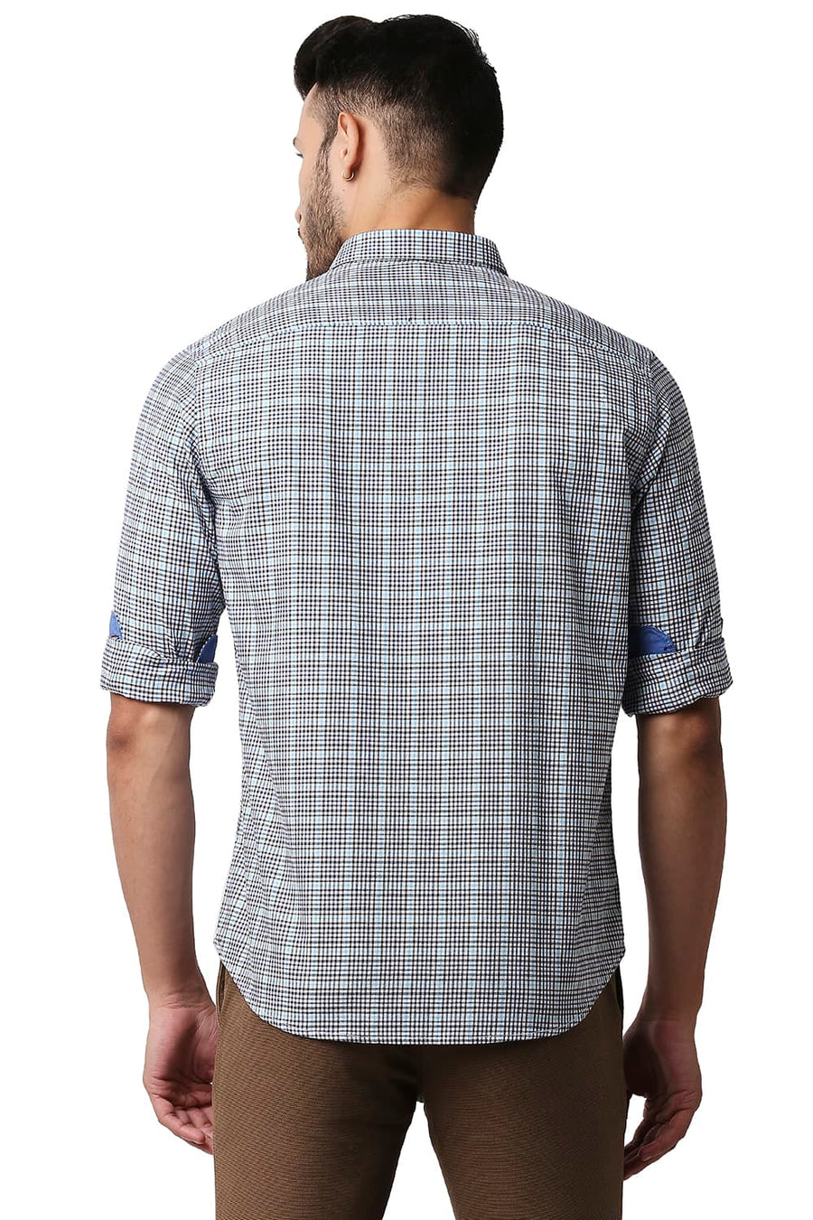 BASICS SLIM FIT MEDIEVAL NAVY TWILL CHECKS SHIRT