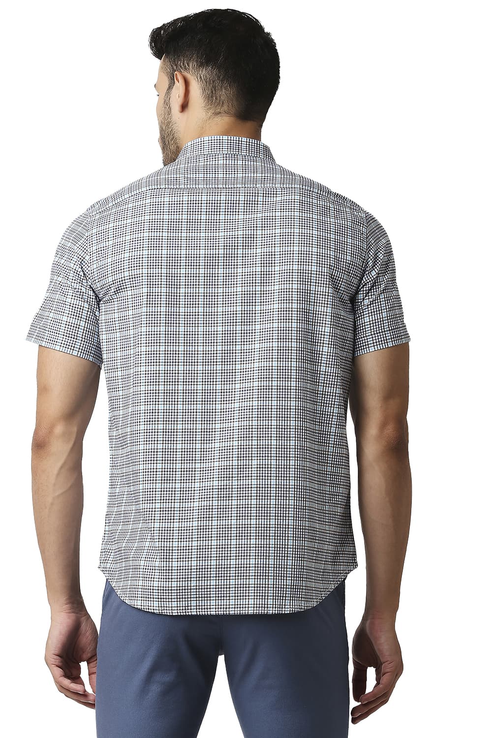 BASICS SLIM FIT TWILL CHECKS HALFSLEEVES SHIRT