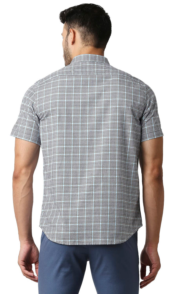 BASICS SLIM FIT TWILL CHECKS HALFSLEEVES SHIRT