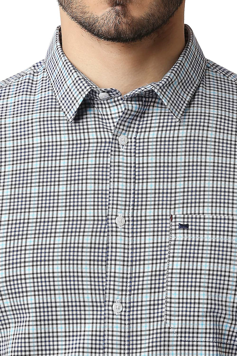 BASICS SLIM FIT TWILL CHECKS HALFSLEEVES SHIRT