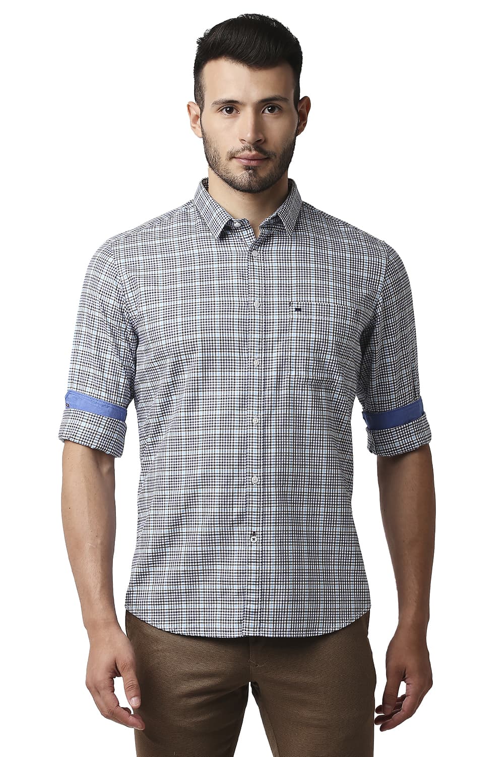 BASICS SLIM FIT TWILL CHECKS SHIRT