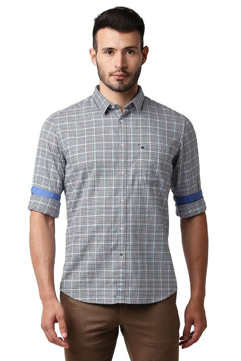 BASICS SLIM FIT TWILL CHECKS SHIRT