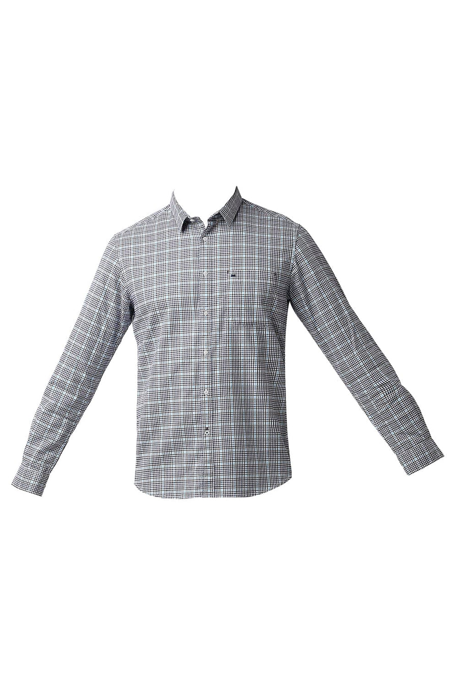 BASICS SLIM FIT MEDIEVAL NAVY TWILL CHECKS SHIRT
