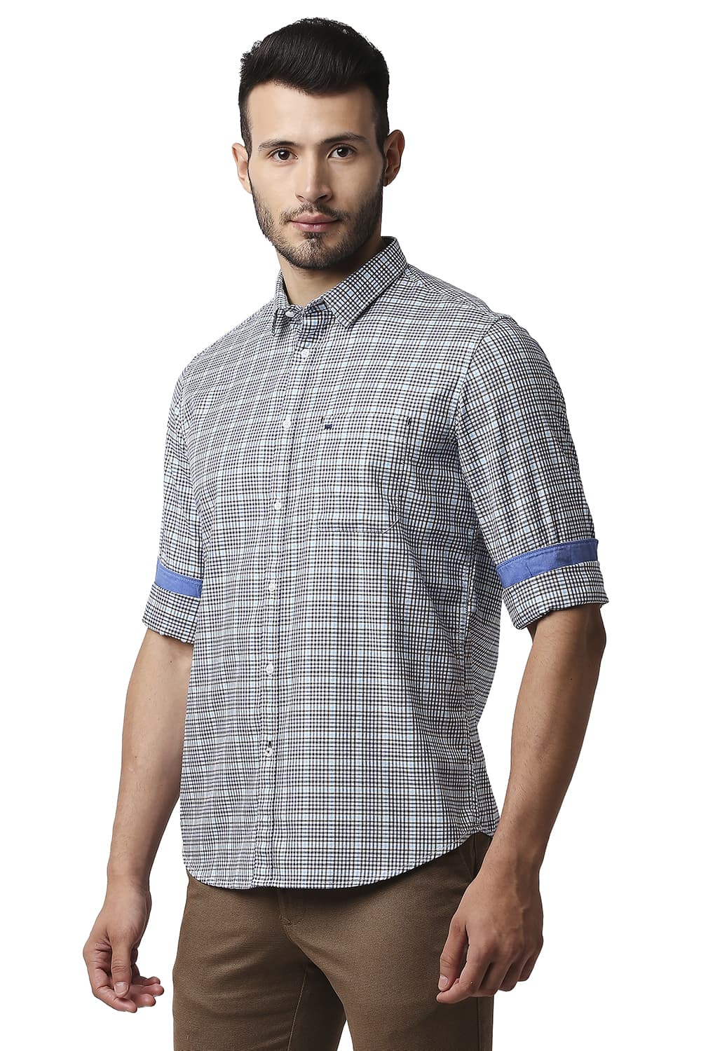 BASICS SLIM FIT TWILL CHECKS SHIRT