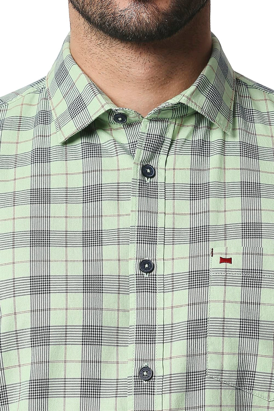 BASICS SLIM FIT OPALINE GREEN TWILL CHECKS SHIRT SHIRT