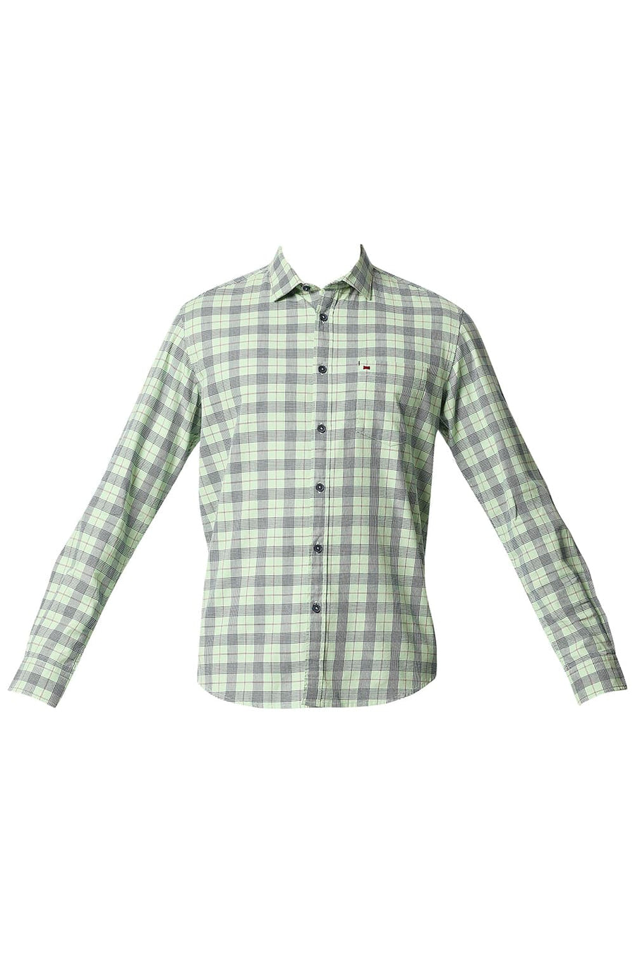 BASICS SLIM FIT OPALINE GREEN TWILL CHECKS SHIRT SHIRT