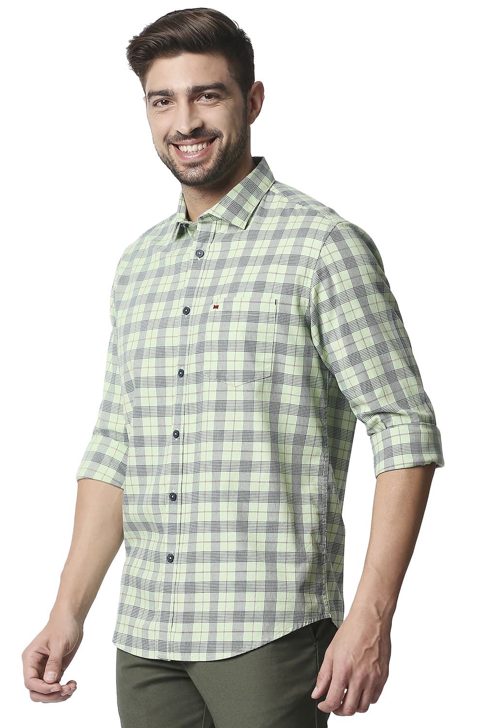 BASICS SLIM FIT TWILL CHECKS SHIRT SHIRT