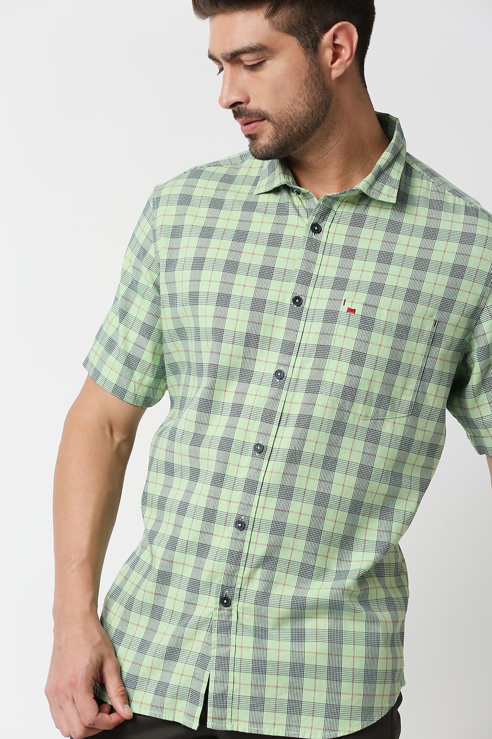 Slim Fit Twill Checks Halfsleeves Shirt