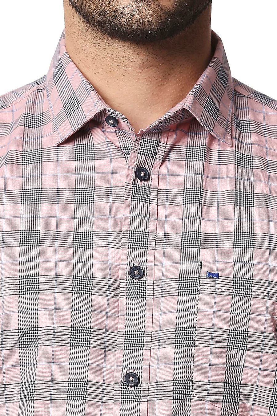 BASICS SLIM FIT CONCH PINK TWILL CHECKS SHIRT SHIRT