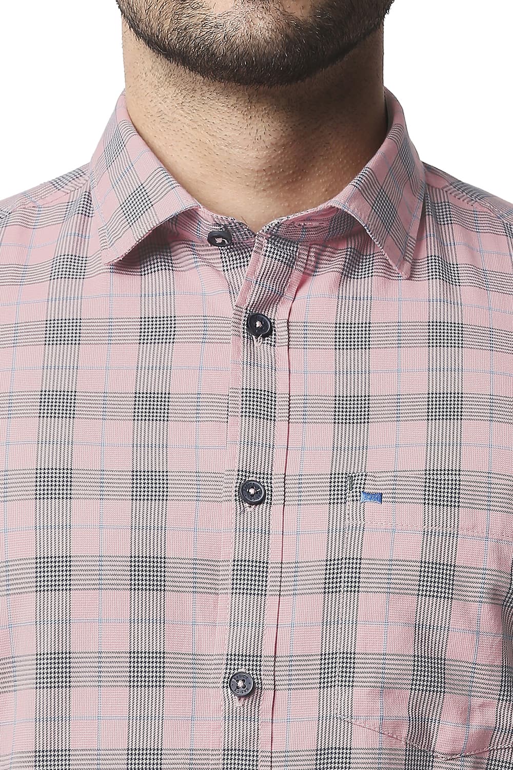 BASICS SLIM FIT TWILL CHECKS HALFSLEEVES SHIRT HALFSLEEVES SHIRT