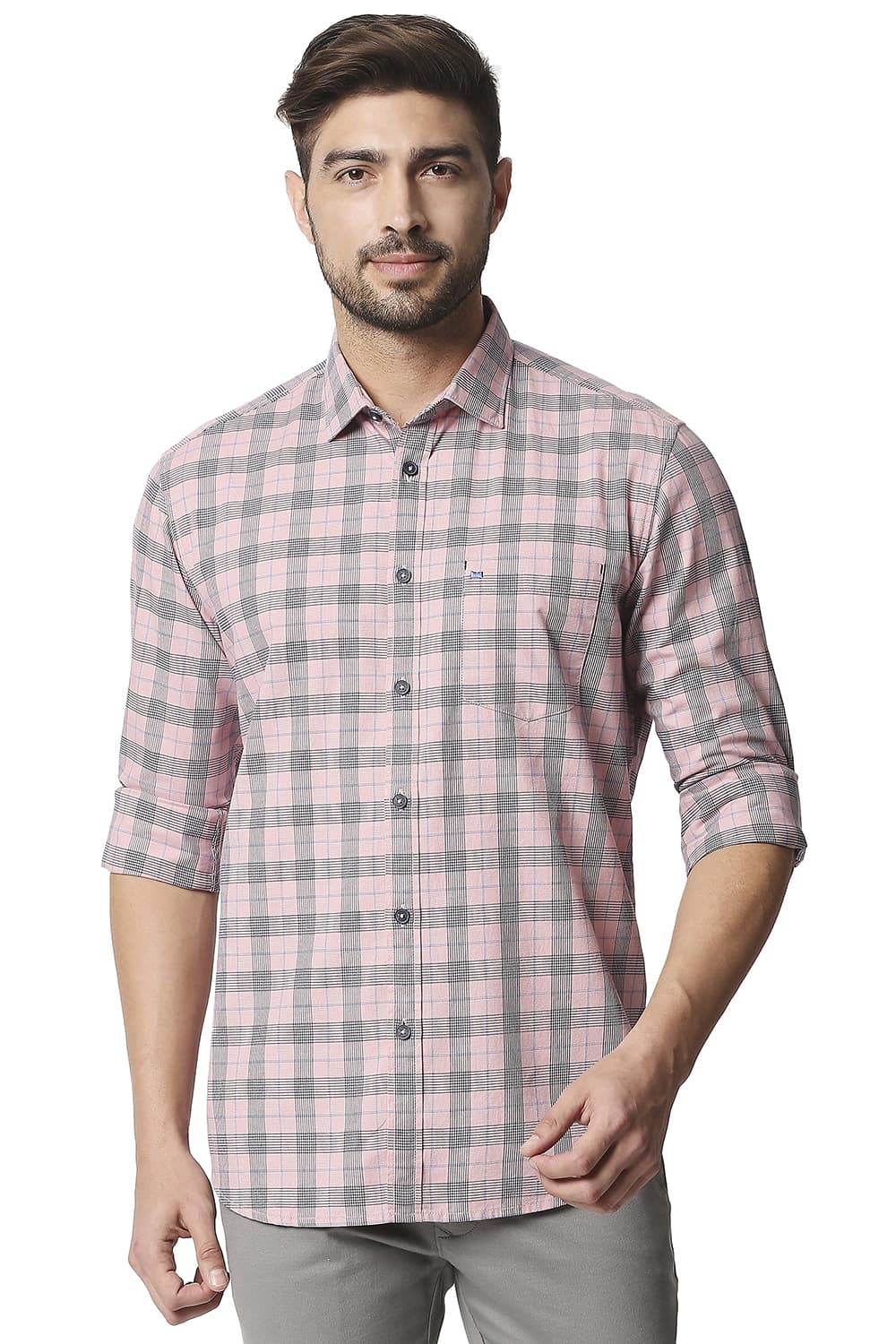 BASICS SLIM FIT TWILL CHECKS SHIRT SHIRT