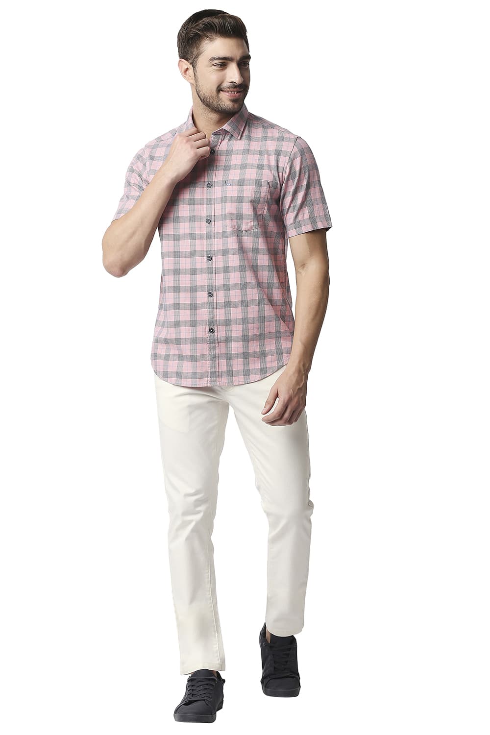 BASICS SLIM FIT TWILL CHECKS HALFSLEEVES SHIRT HALFSLEEVES SHIRT