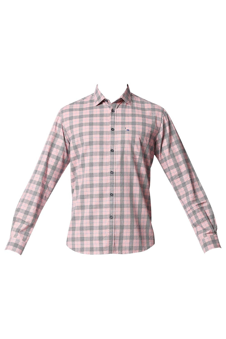 BASICS SLIM FIT CONCH PINK TWILL CHECKS SHIRT SHIRT