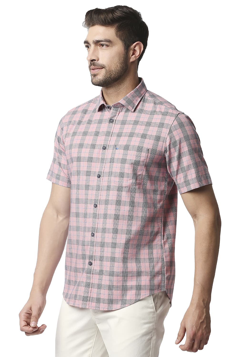 BASICS SLIM FIT TWILL CHECKS HALFSLEEVES SHIRT HALFSLEEVES SHIRT