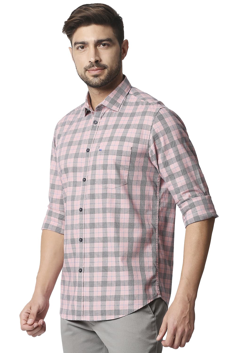 BASICS SLIM FIT TWILL CHECKS SHIRT SHIRT