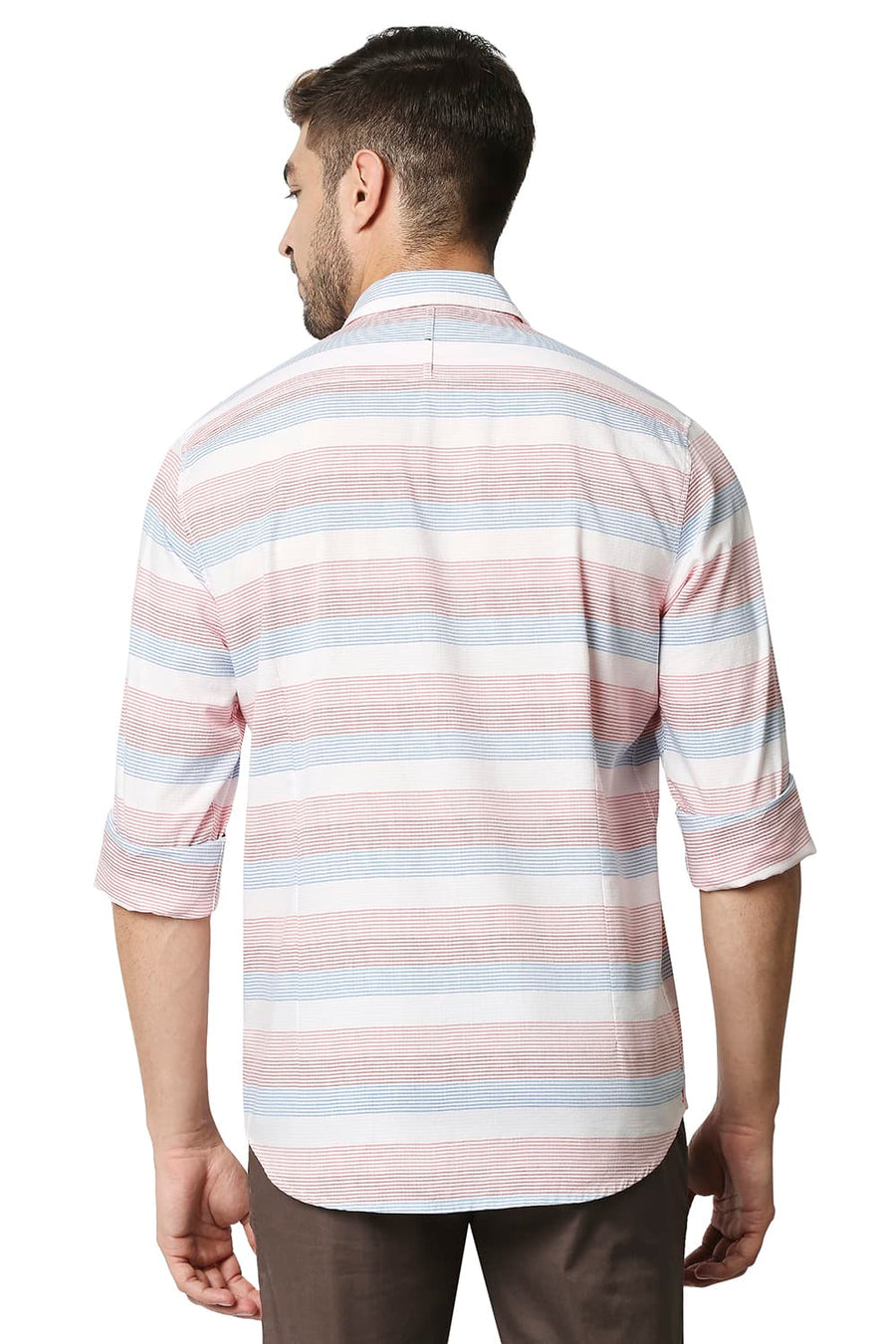 BASICS SLIM FIT HEAVENLY PINK TWILL WEFT STRIPE SHIRT