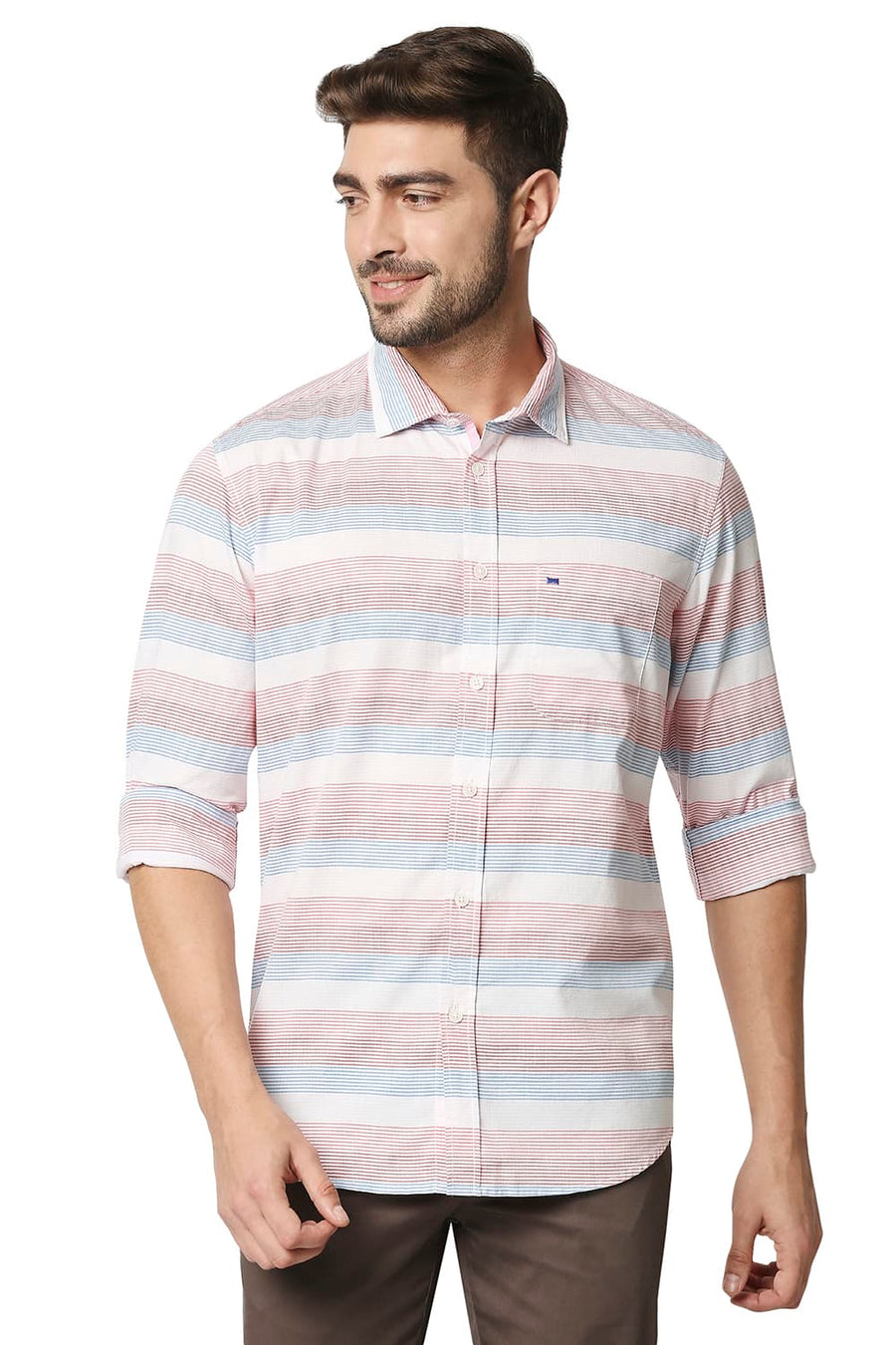 BASICS SLIM FIT HEAVENLY PINK TWILL WEFT STRIPE SHIRT