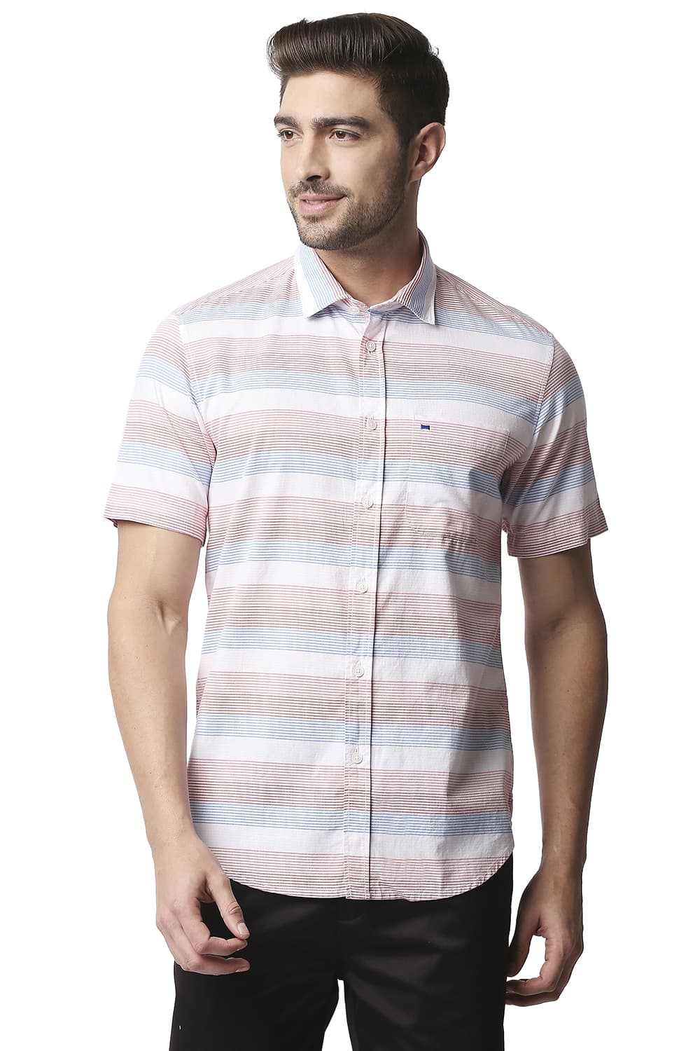 BASICS SLIM FIT TWILL WEFT STRIPE SHIRT