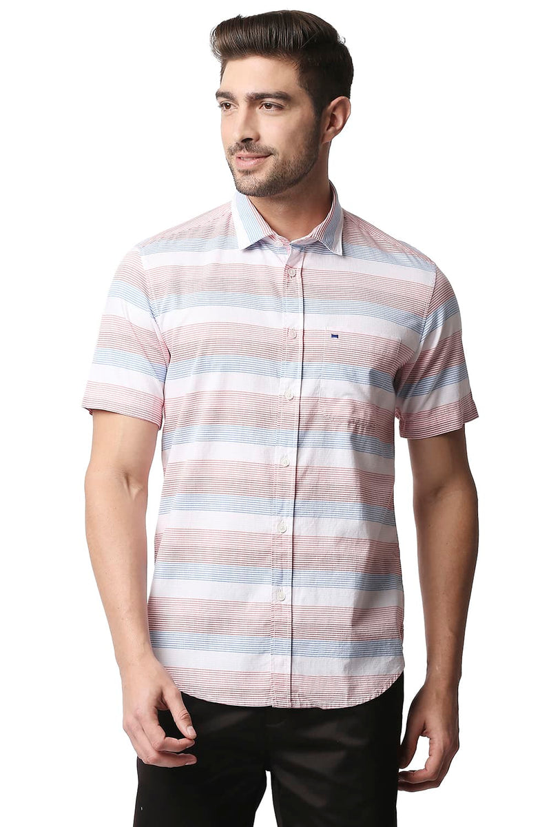 BASICS SLIM FIT TWILL WEFT STRIPE SHIRT