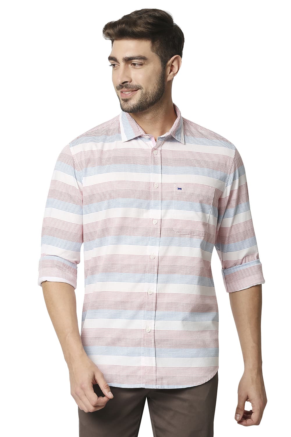 BASICS SLIM FIT TWILL WEFT STRIPE SHIRT