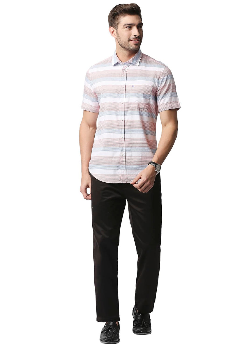 BASICS SLIM FIT TWILL WEFT STRIPE HALFSLEEVES SHIRT