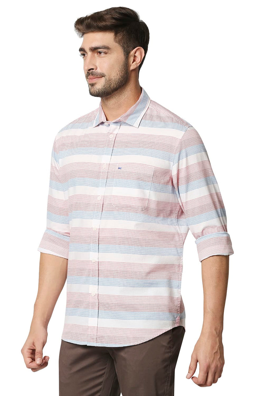 BASICS SLIM FIT HEAVENLY PINK TWILL WEFT STRIPE SHIRT