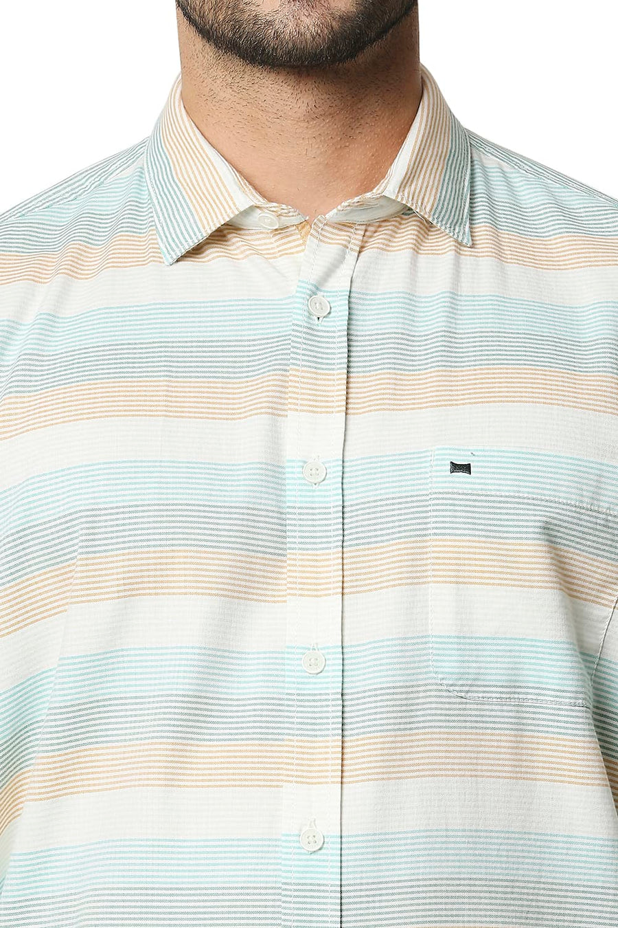 BASICS SLIM FIT DUSTY GREEN TWILL WEFT STRIPE SHIRT