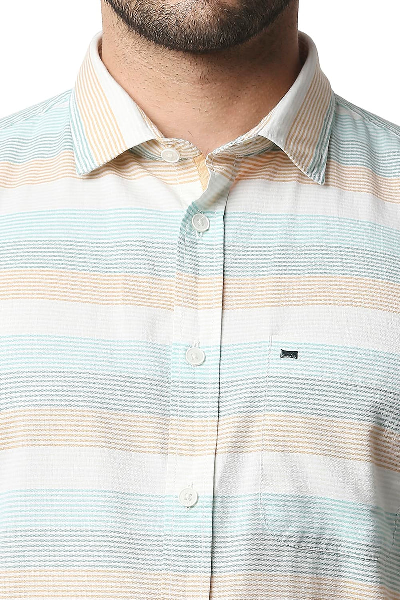 BASICS SLIM FIT TWILL WEFT STRIPE HALFSLEEVES SHIRT