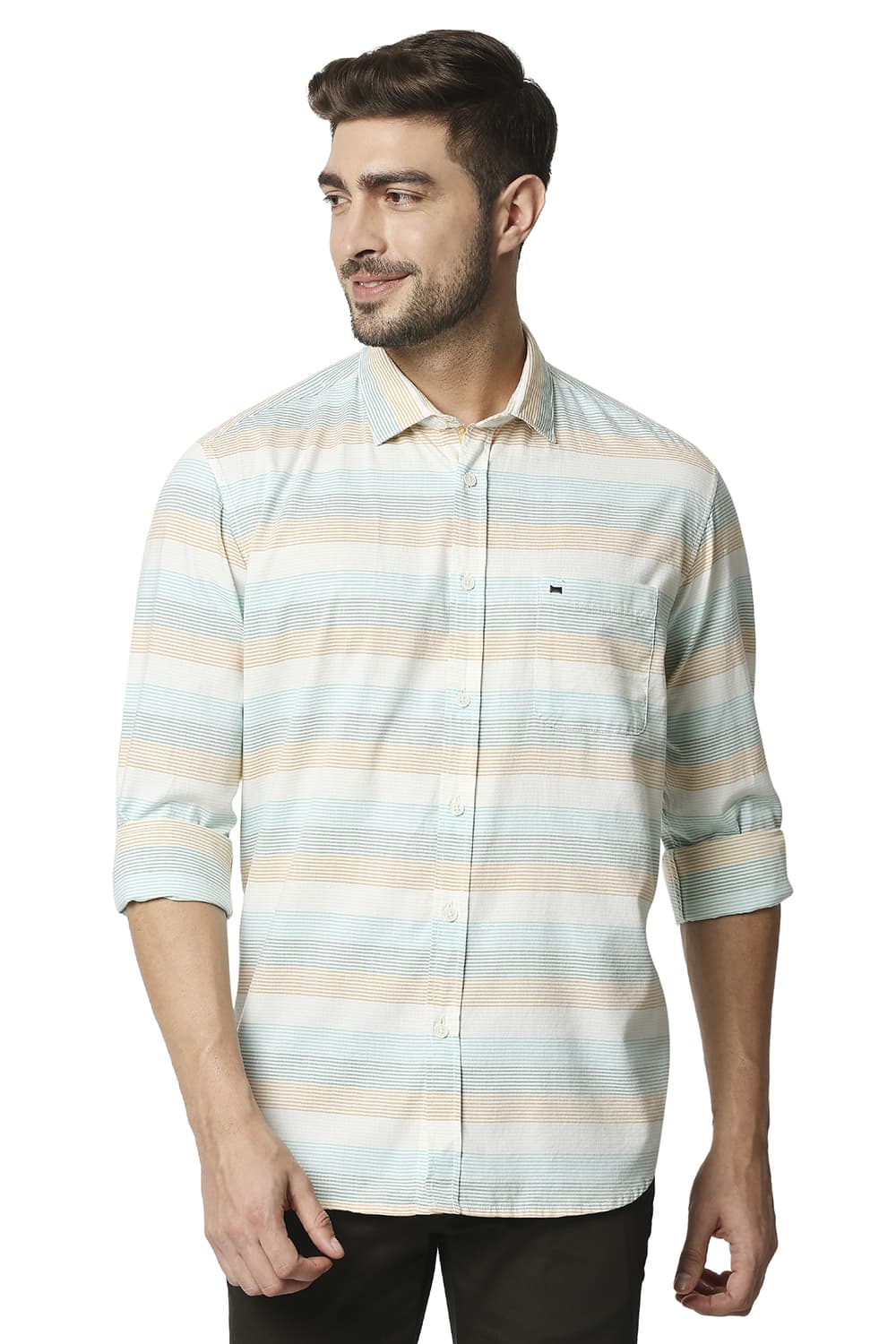 BASICS SLIM FIT TWILL WEFT STRIPE SHIRT