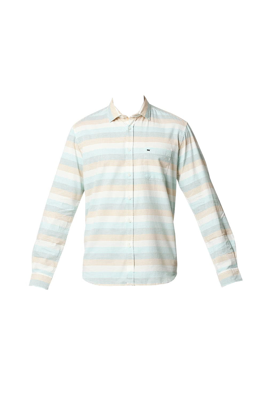BASICS SLIM FIT DUSTY GREEN TWILL WEFT STRIPE SHIRT