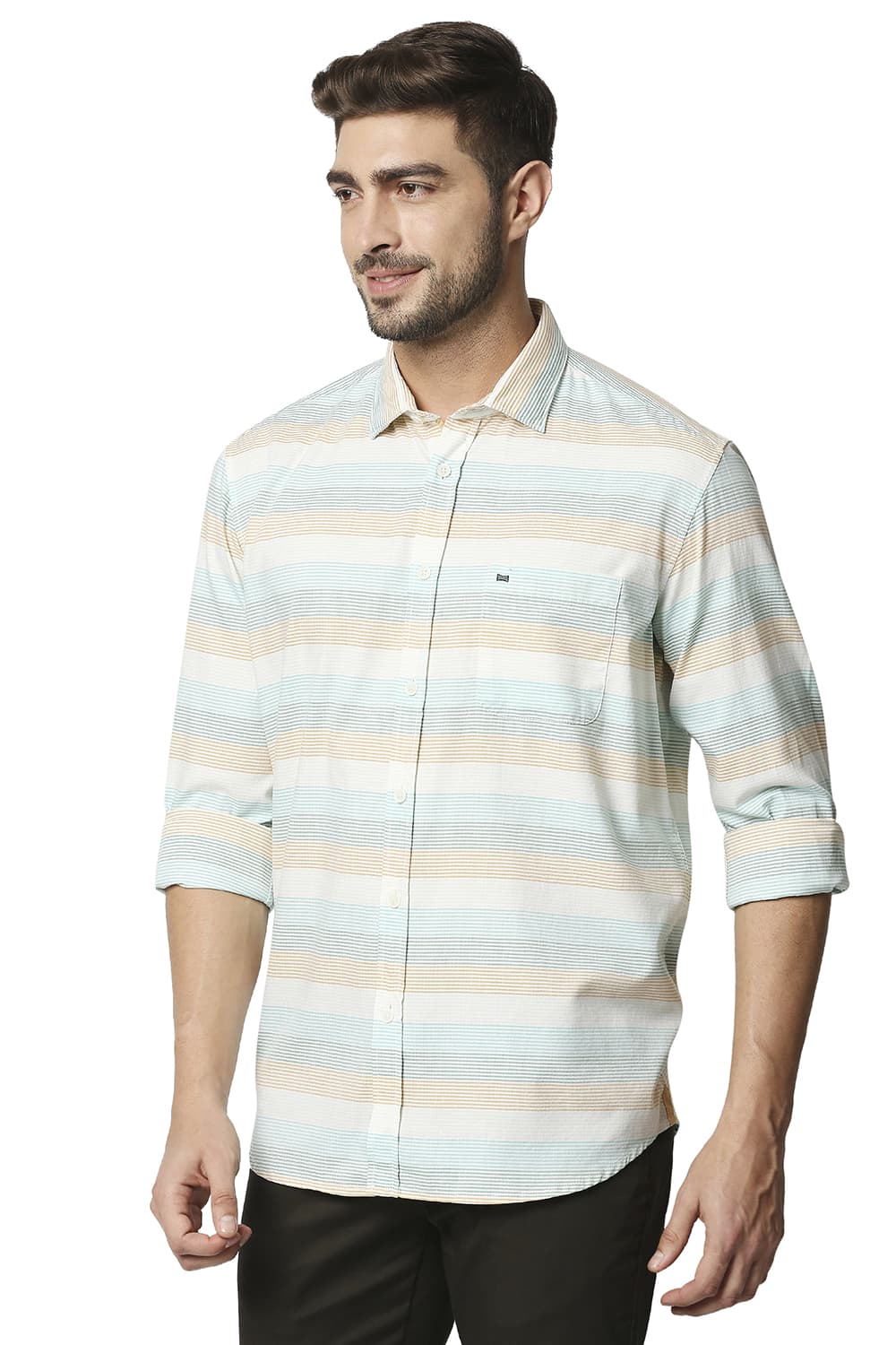 BASICS SLIM FIT TWILL WEFT STRIPE SHIRT