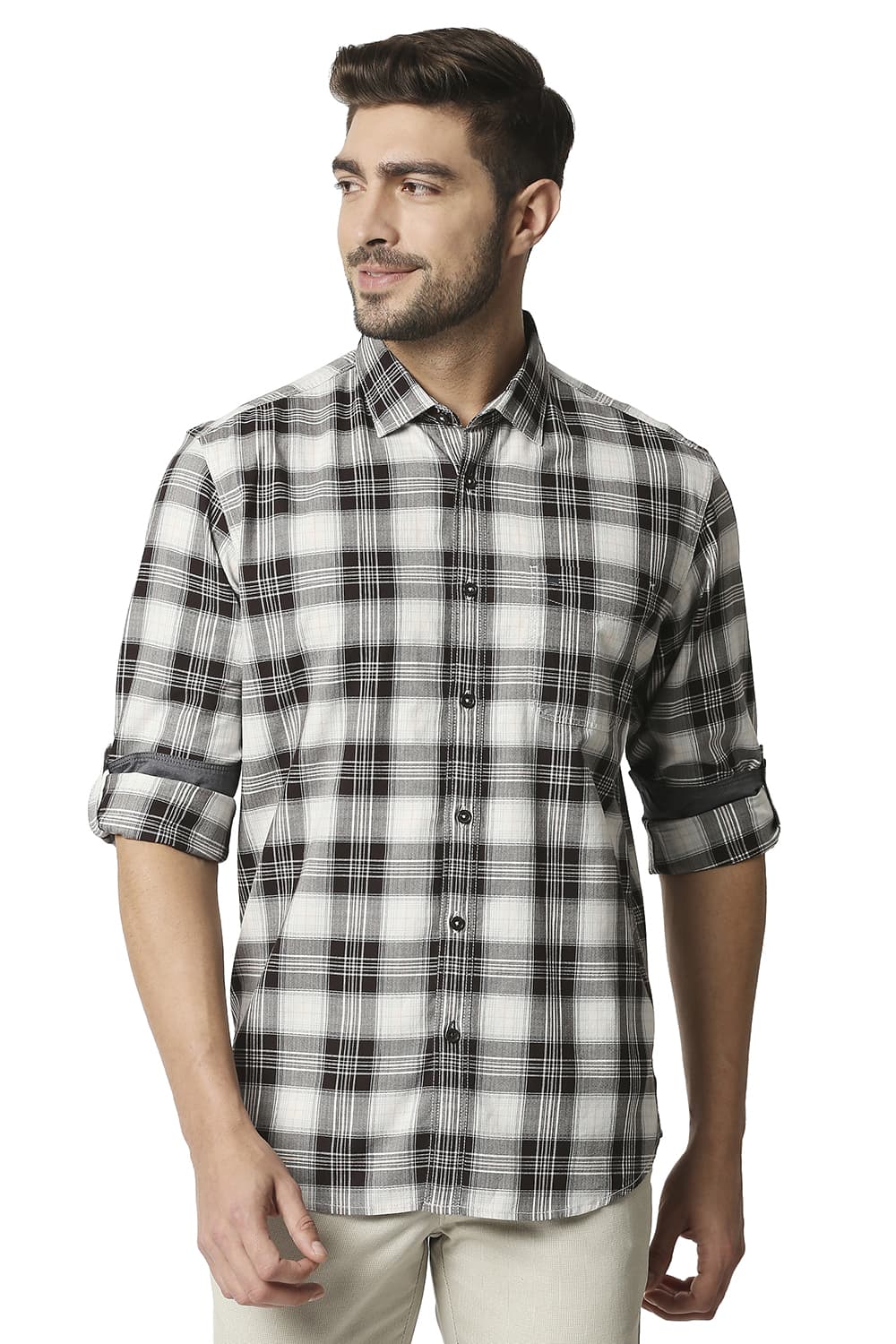 BASICS SLIM FIT TWILL CHECKS SHIRT SHIRT