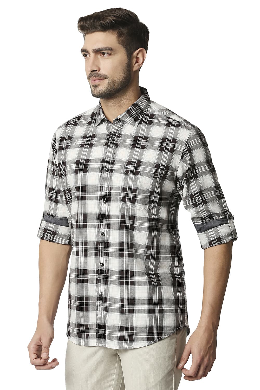 BASICS SLIM FIT TWILL CHECKS SHIRT SHIRT