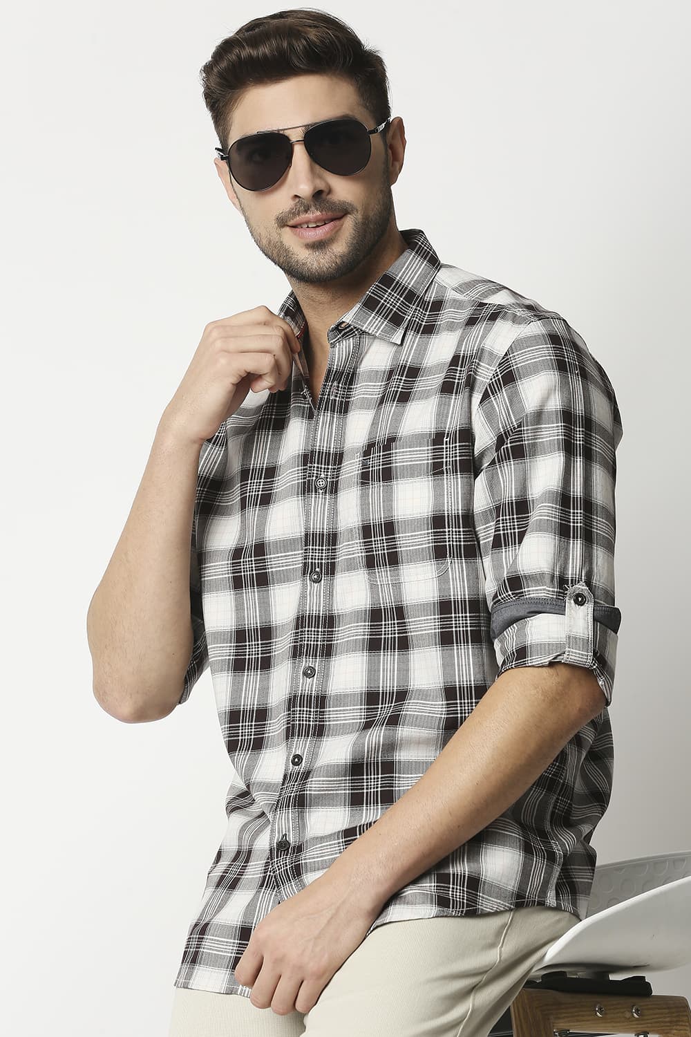 Slim Fit Twill Checks Shirt Shirt