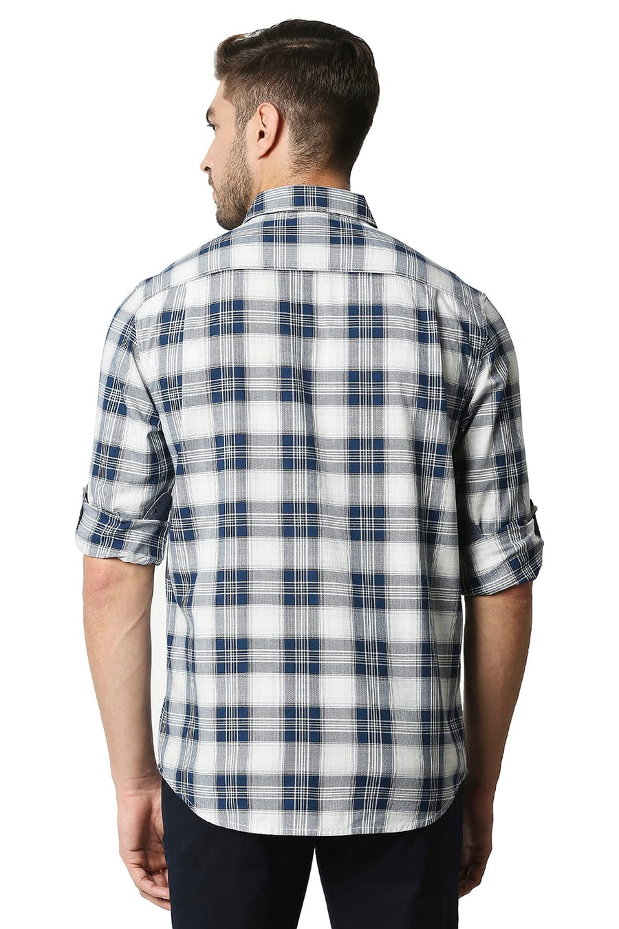 BASICS SLIM FIT POSEIDON NAVY TWILL CHECKS SHIRT SHIRT