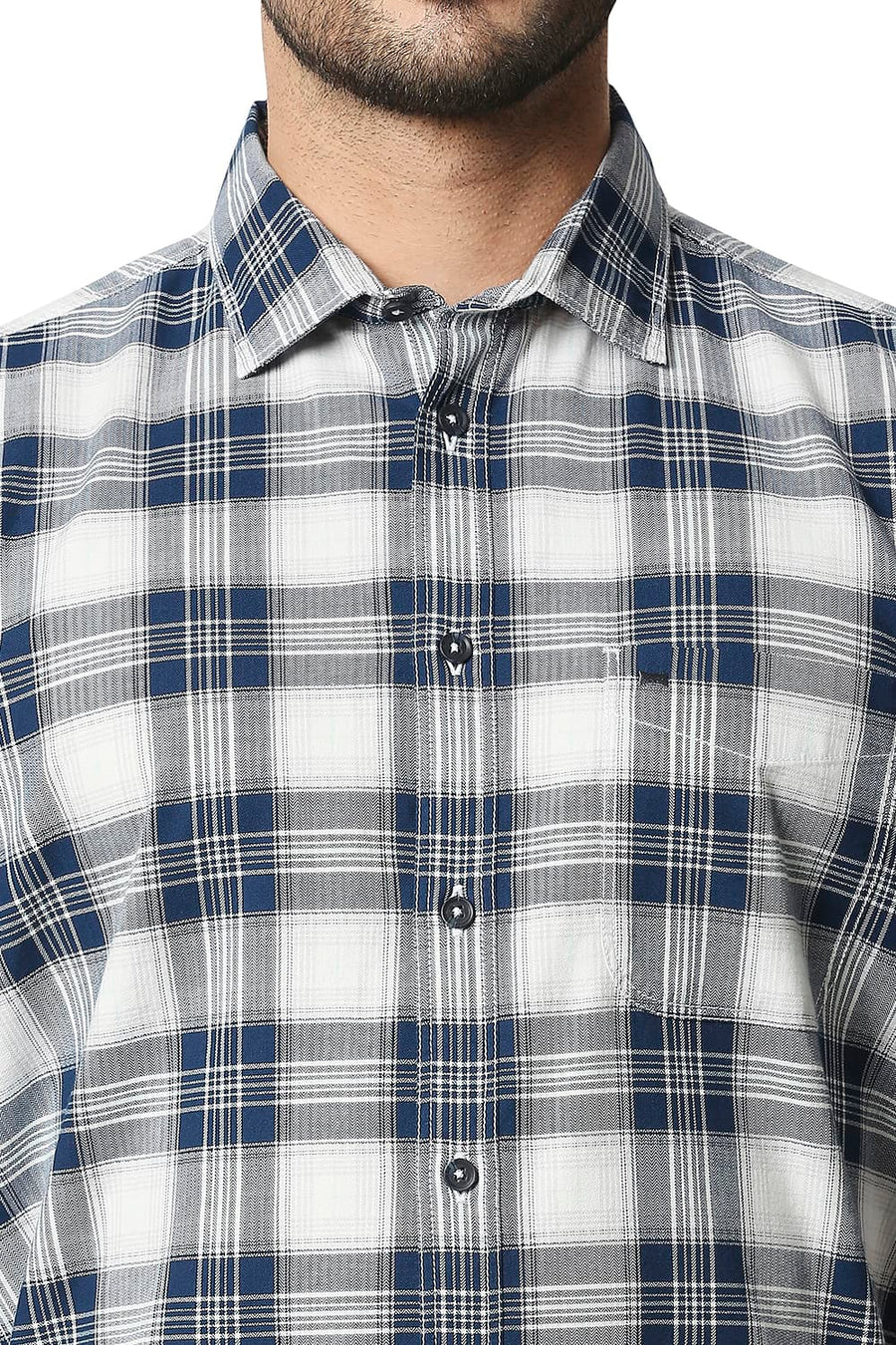 BASICS SLIM FIT POSEIDON NAVY TWILL CHECKS SHIRT SHIRT