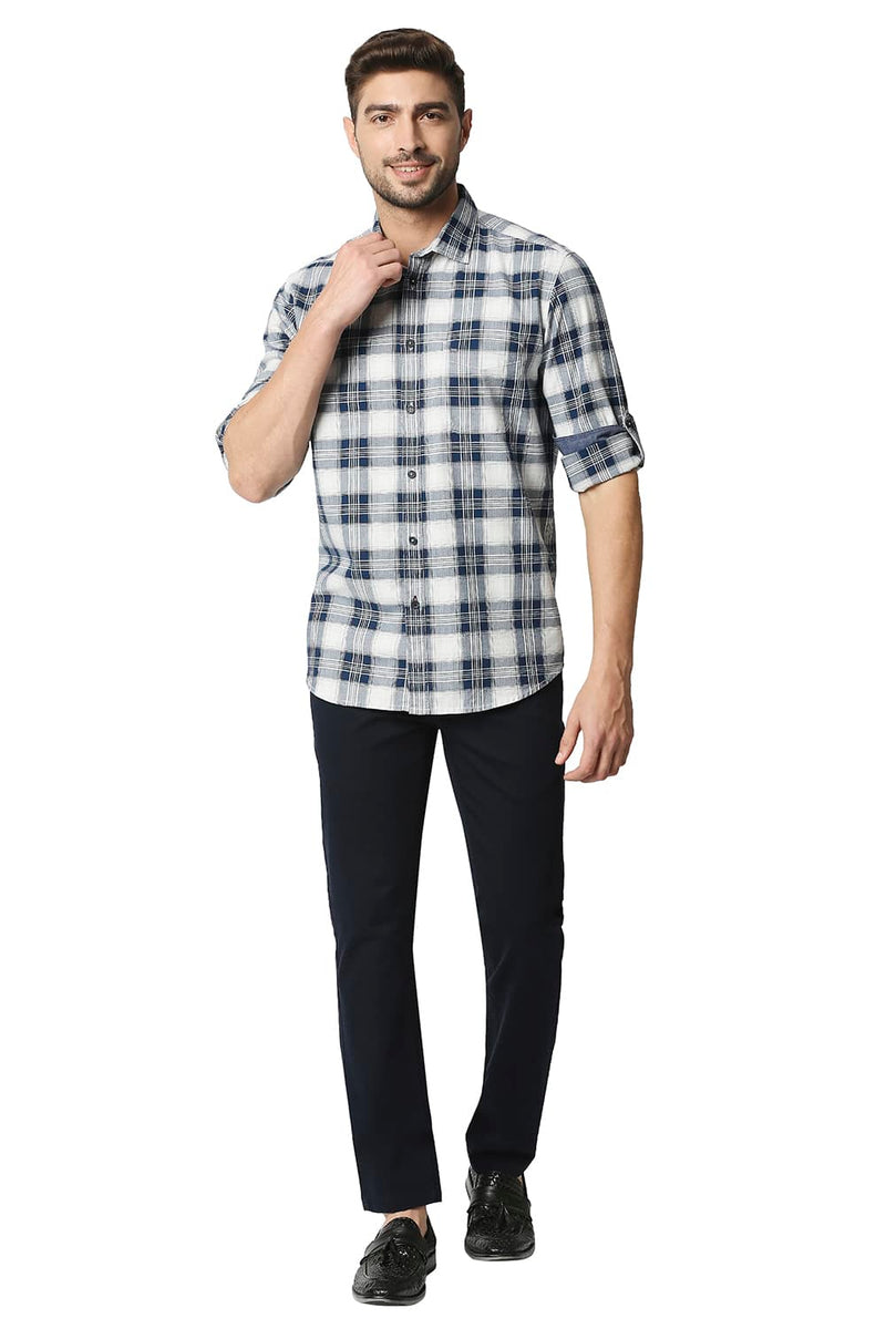 BASICS SLIM FIT TWILL CHECKS SHIRT SHIRT