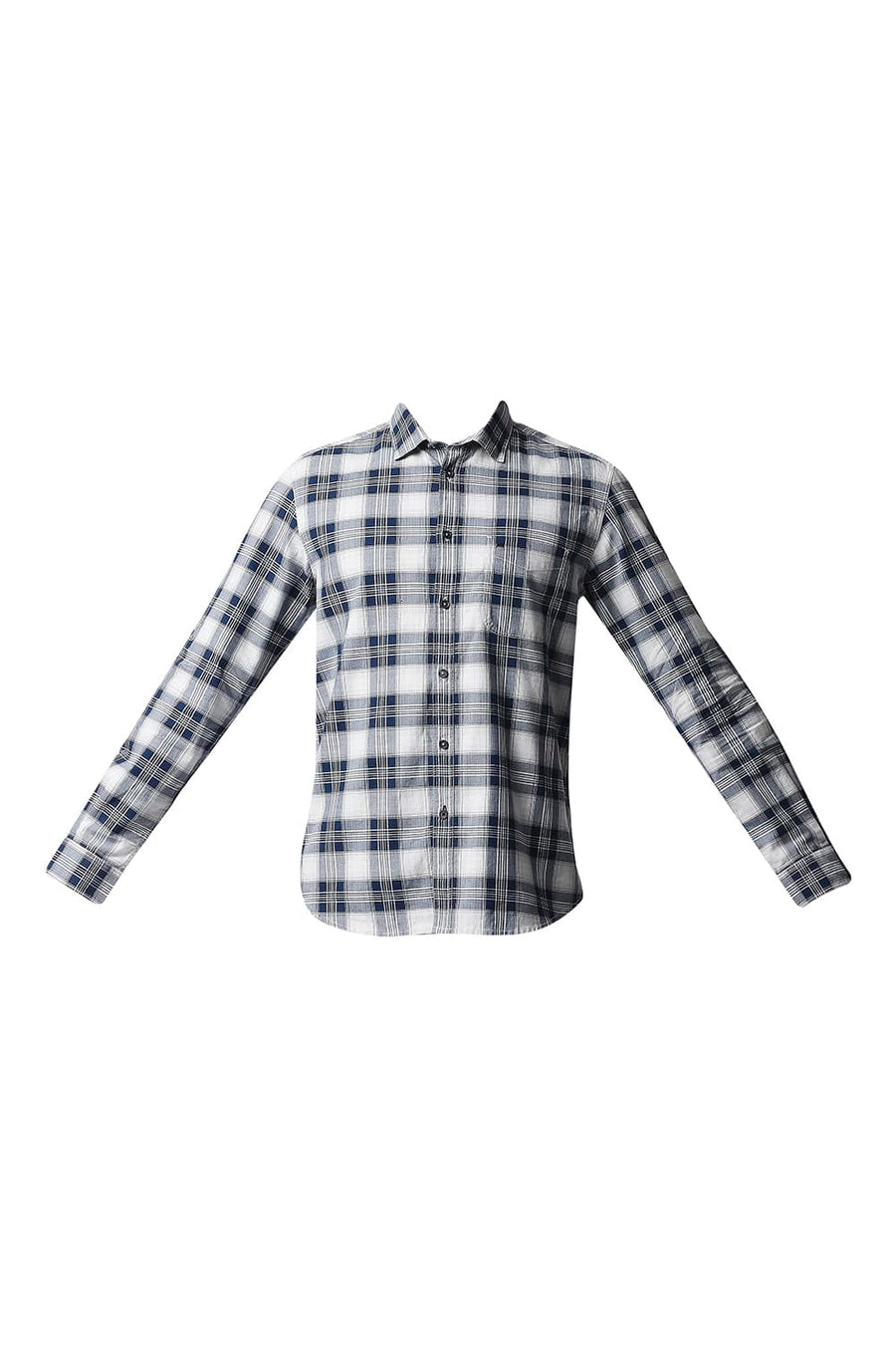 BASICS SLIM FIT POSEIDON NAVY TWILL CHECKS SHIRT SHIRT