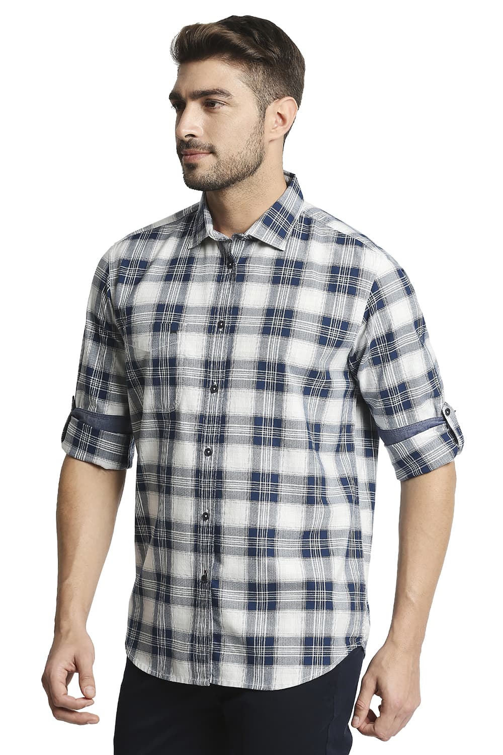 BASICS SLIM FIT TWILL CHECKS SHIRT SHIRT