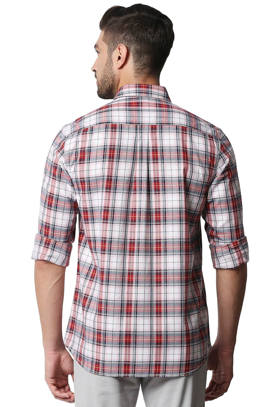 BASICS SLIM FIT HIGH RISK RED TWILL CHECKS SHIRT SHIRT